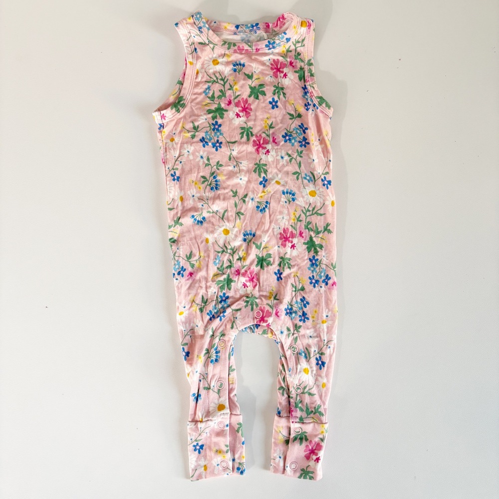 Posh Peanut Baby Girls Pink Floral Whimsical Bamboo Sleeveless Romper Size 6-9M